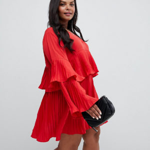 AX Paris Plus pleated tiered dress - Red