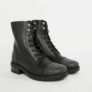 Aldo leather lace up flat ankle boots - Black