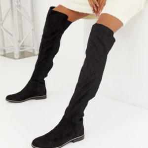 Bershka ribbed Over The Knee boot - Black