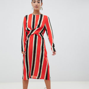 Boohoo Petite twist front midi dress in stripe - Multi