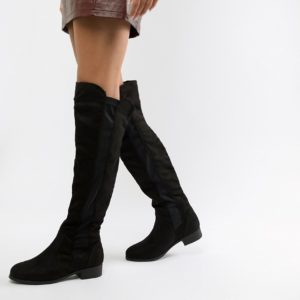 Boohoo flat over the knee boots in black - Black