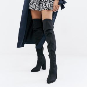 Boohoo heeled over the knee boots in black - Black