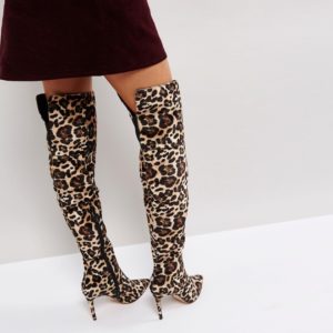 KG By Kurt Geiger Leopard Heeled Knee High Boots - Beige