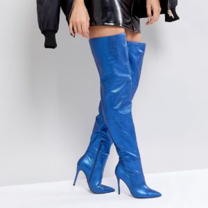 KG By Kurt Geiger Vita Blue Leather Heeled Knee High Boots - Blue