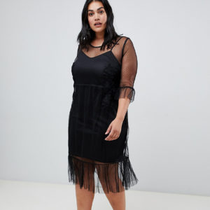 Koko fringe sheer dress with embroidery - Black