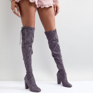 Lipsy Faux Suede Over The Knee Boots - Gray