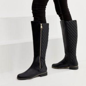 Lipsy quilted knee high riding boot in black - Black