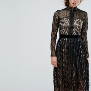 Little Mistress Allover Cutwork Lace Midi Dress - Black