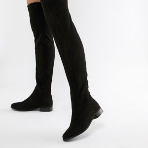 London Rebel Flat Pull On Over The Knee Boot - Black