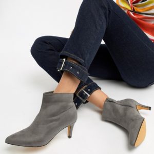 London Rebel Kitten Heel Ankle Boots - Gray