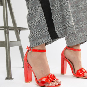 Lost Ink Red Block Heeled Sandals - Red