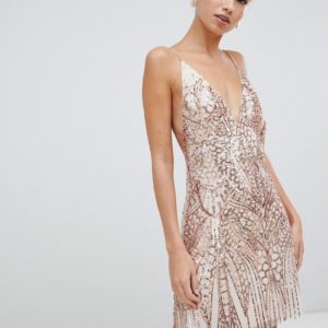 Love Triangle sequin embellished cami dress in rose gold - Pink