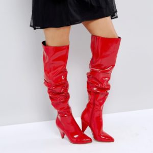 Miss Selfridge Over The Knee Patent Boot - Red