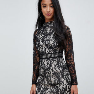 Parisian Petite long sleeve lace dress - Black