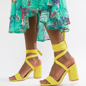 Park Lane Tie Leg Block Heeled Sandals - Yellow