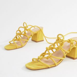 Public Desire Freya Yellow Mid Heeled Sandals - Yellow