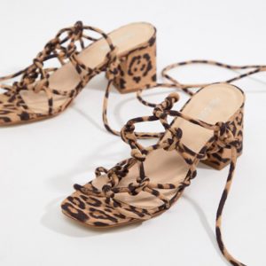 Public Desire Freya leopard knot detail tie up heeled sandals - Multi