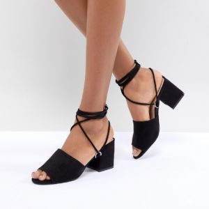 Public Desire Paddington Black Tie Up Block Heeled Sandals - Black