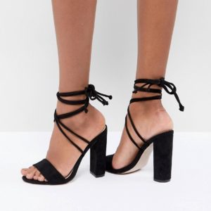 Public Desire Suzu Black Tie Up Block Heeled Sandals - Black