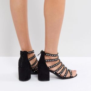 RAID Maria Black Studded Block Heel Sandals - Black