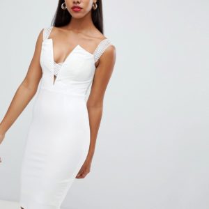 Rare London bardot cross strap midi dress - White