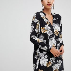 Rare London floral printed swing dress - Black