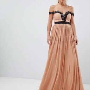 Rare London lace bardot maxi dress - Pink