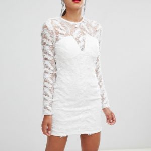 Rare London textured leaf sequin bodycon dress - White