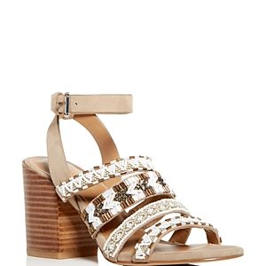 Rebecca Minkoff Women's Caroline Beaded Suede Block Heel Sandals