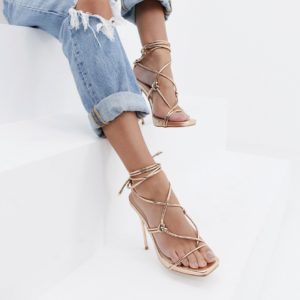 Simmi London Jenny rose gold tie up heeled sandals - Gold