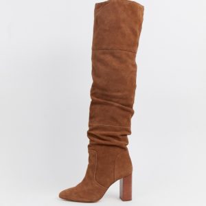 Stradivarius over the knee heeled boot - Tan