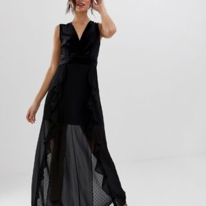 TFNC v neck maxi dress with lace insert - Black