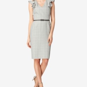 Tahari Asl Plaid Flutter-Sleeve Sheath Dress