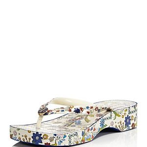 Tory Burch Women's Printed Cut-Out Wedge Thong Sandals