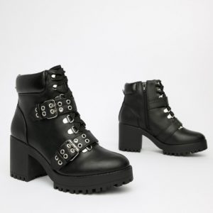 Truffle Collection Chunky Heeled Ankle Boots - Black