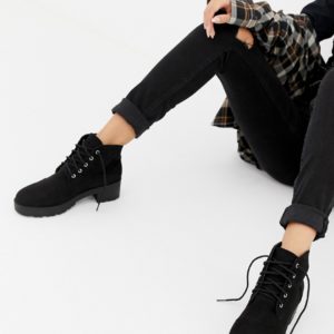 Truffle Collection Chunky Lace Up Ankle boots - Black