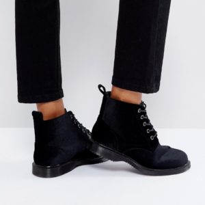 Truffle Collection Lace Up Velvet Ankle Boots - Black