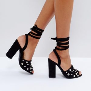 Truffle Collection Pearl Stud Heel Sandal - Black