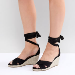 Truffle Collection Wide Fit Espadrille Wedge Sandal - Black