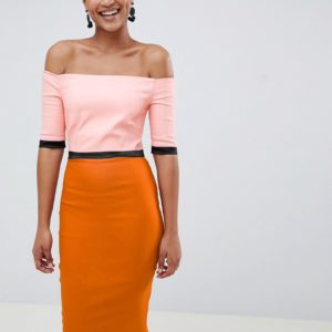 Vesper color block bardot pencil dress - Orange