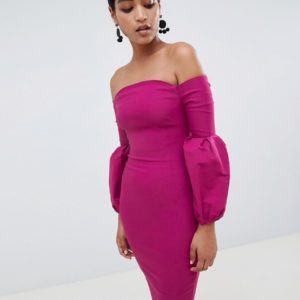 Vesper puff sleeve bardot pencil dress - Pink