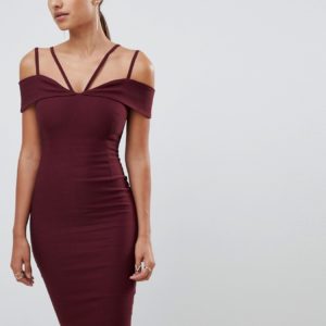 Vesper strappy detail midi dress in oxblood - Purple