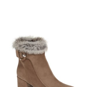 Women's Aquatalia Genuine Rabbit Fur Trim Block Heel Bootie, Size 5.5 M - Beige