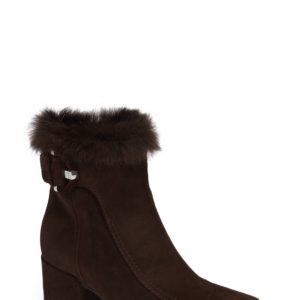 Women's Aquatalia Genuine Rabbit Fur Trim Block Heel Bootie, Size 5.5 M - Brown