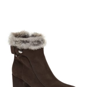 Women's Aquatalia Genuine Rabbit Fur Trim Block Heel Bootie, Size 7.5 M - Grey