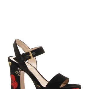 Women's Valentino Garavani Poppy Block Heel Sandal, Size 6US / 36EU - Black